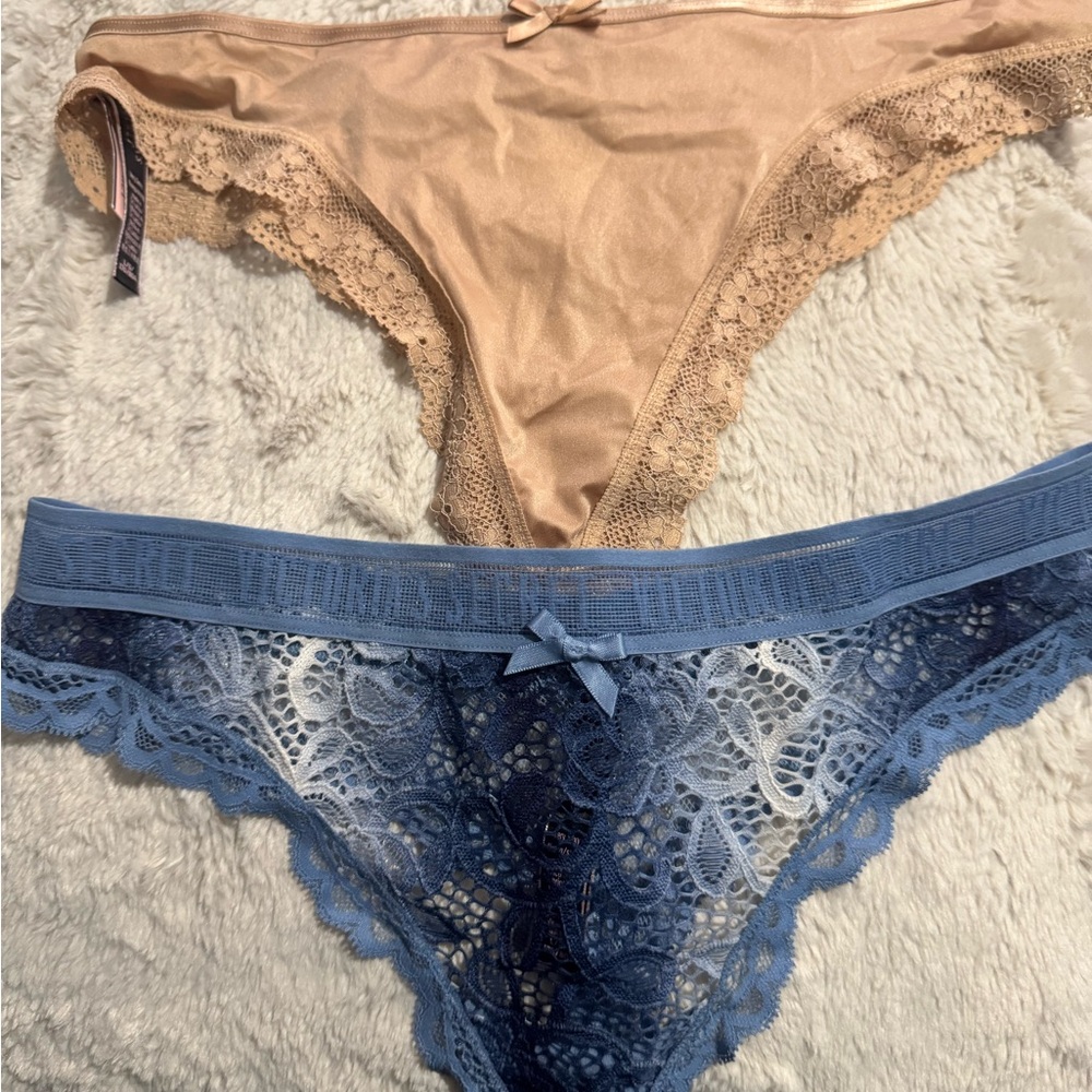 Victoria's Secret Lace Panties Set Blue and Tan